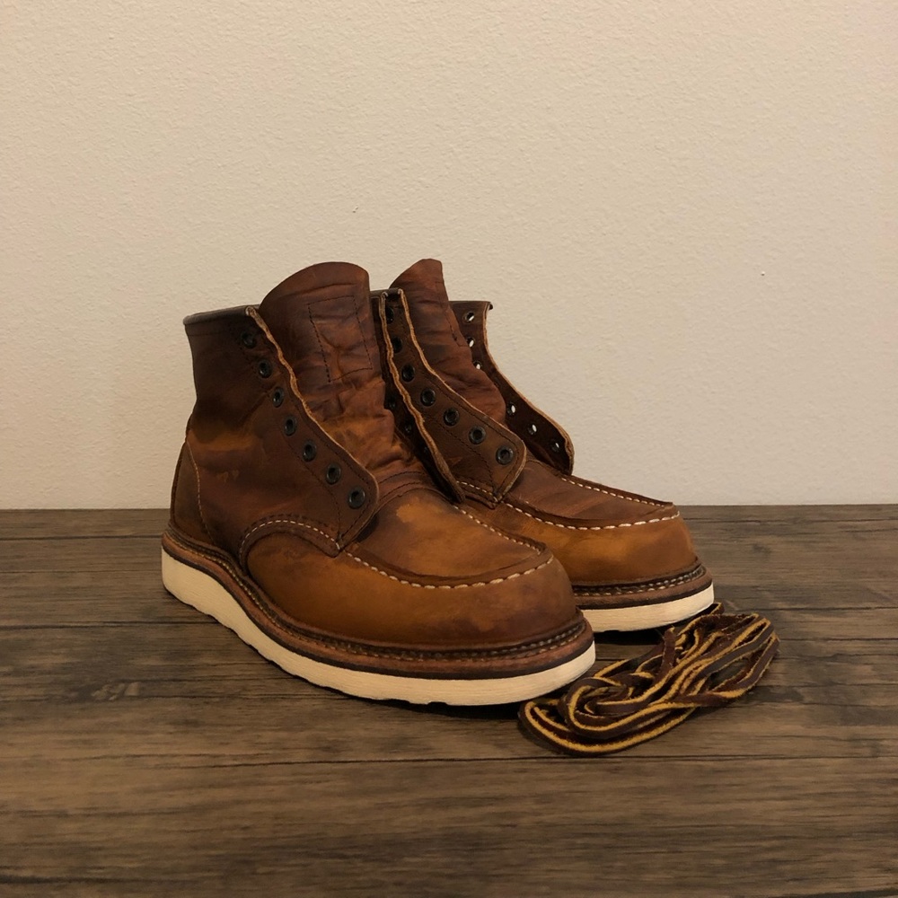 Red Wing CLASSIC MOC MEN'S 6-INCH BOOT IN COPPER ROUGH & TOUGH LEATHER Used 7.5
